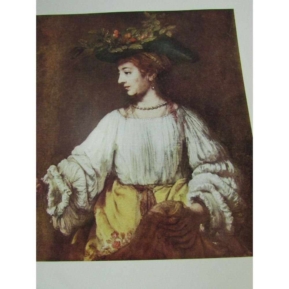 Vintage Rembrandt Print Portrait Flora 31210 Woman in large Hat